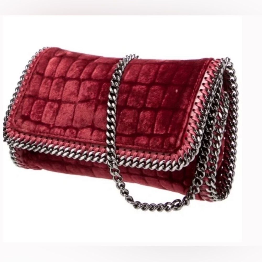 Stella McCartney *Scarlet Red* Velvet Chain Strap Hand Bag - Picture 2 of 5